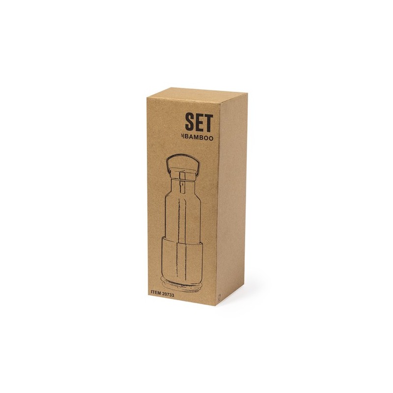 Set de Mugs et Bouteilles Isothermes Pratiques Personnalisés Debris pas cher Matières : bambou Couleurs : argenté objet promotio