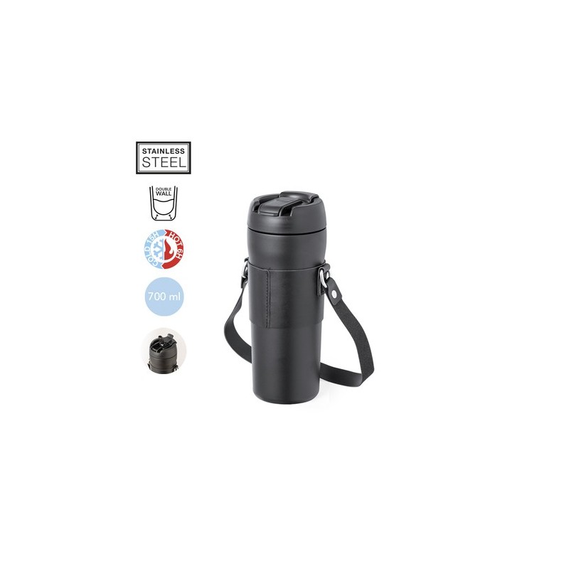Bidon Thermique Isotherme Pratique Personnalisé - Matner Matières : acier inoxydable Couleurs : noir personnalisable avec votre 