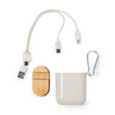 Câble de Charge Éco-responsable et Pratique Personnalisé Brayce Matières : ABS Couleurs : naturel goodies publicitaire événement