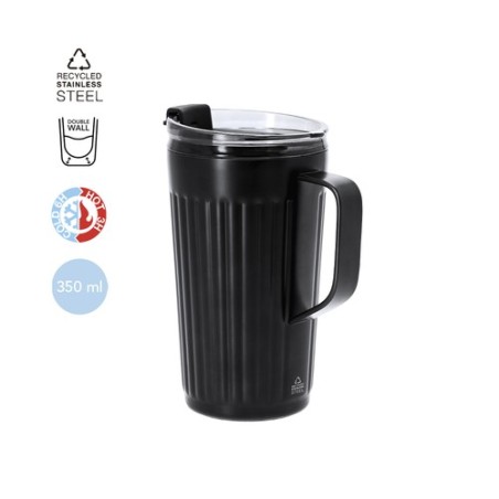Tasse thermique pas cher personnalisée Korpla Couleurs : noir Matières : acier inoxydable recyclé marquage laser ultra précis