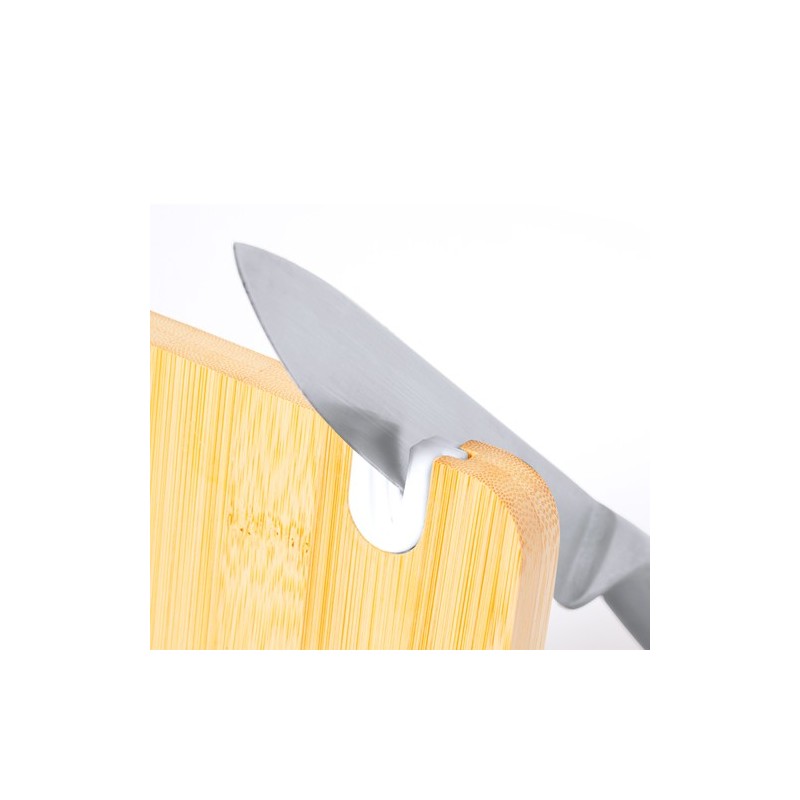 Planche à Découper Personnalisée Éco-responsable avec Aiguiseur Polter - Ustensiles de Cuisine Matières : bambou goodies publici