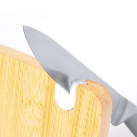 Planche à Découper Personnalisée Éco-responsable avec Aiguiseur Polter - Ustensiles de Cuisine Matières : bambou goodies publici