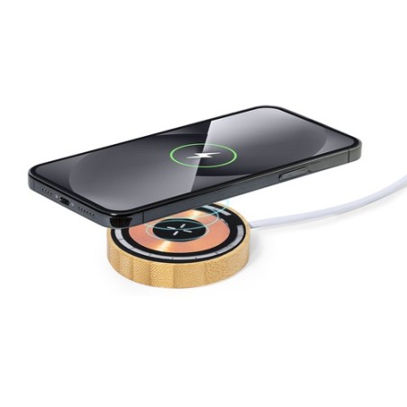 Chargeur Ming Sans Fil 15W avec Base en Bambou