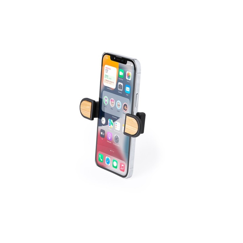 Support Téléphone Design Personnalisé Amiltox - Support pas cher Matières : bambou Couleurs : noir goodies publicitaire événemen