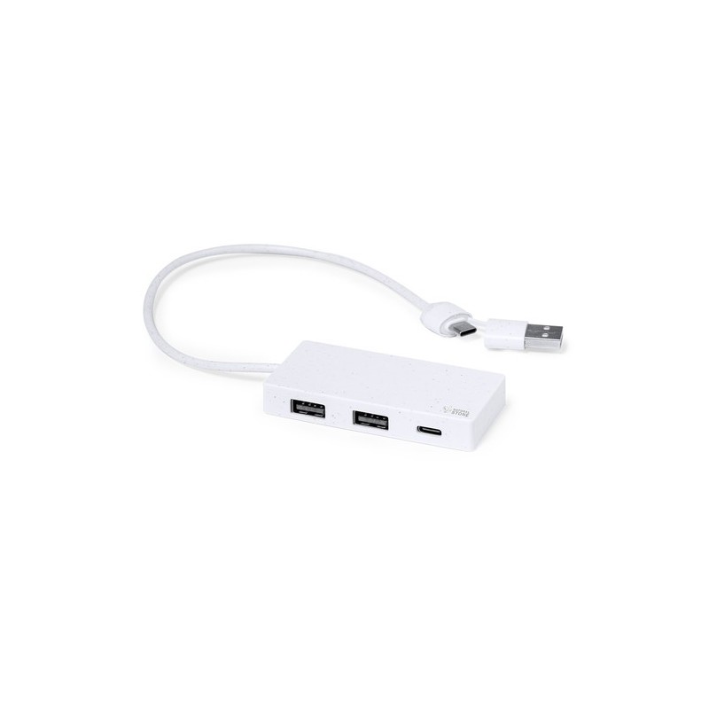 HUB USB Éco-responsable Personnalisé Informatique pas cher - Nagent Matières : ABS Couleurs : blanc impression haute définition