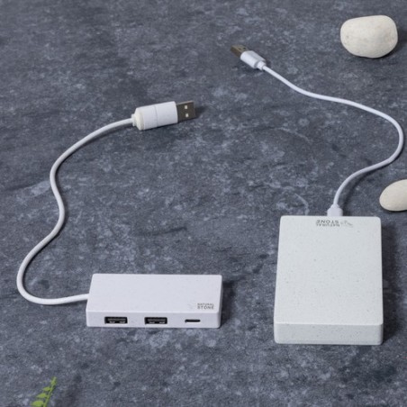 HUB USB Éco-responsable Personnalisé Informatique pas cher - Nagent Matières : ABS Couleurs : blanc marquage laser ultra précis