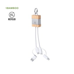 Câble de Charge Éco-responsable Personnalisé en Bambou et Aluminium Recyclé - Desak Matières : bambou Couleurs : argenté 2