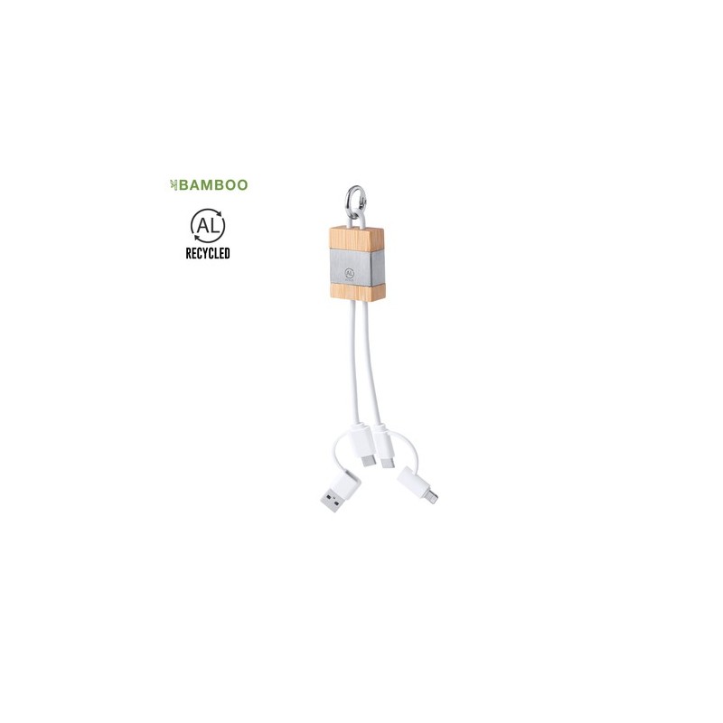 Câble de Charge Éco-responsable Personnalisé en Bambou et Aluminium Recyclé - Desak Matières : bambou Couleurs : argenté personn
