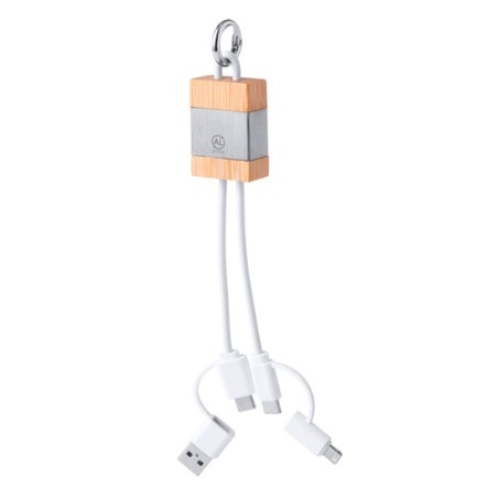 Câble de Charge Éco-responsable Personnalisé en Bambou et Aluminium Recyclé - Desak Matières : bambou Couleurs : argenté cadeau 