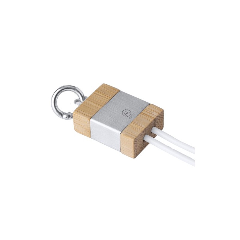 Câble de Charge Éco-responsable Personnalisé en Bambou et Aluminium Recyclé - Desak Matières : bambou Couleurs : argenté goodies