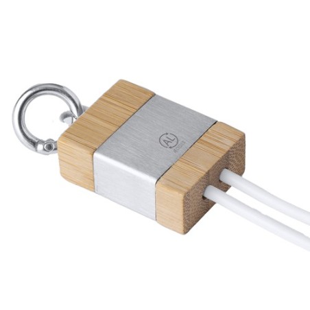 Câble de Charge Éco-responsable Personnalisé en Bambou et Aluminium Recyclé - Desak Matières : bambou Couleurs : argenté goodies