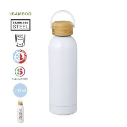 Bidon Thermique Personnalisé pour Sublimation - Jano Matières : bambou Couleurs : blanc 2