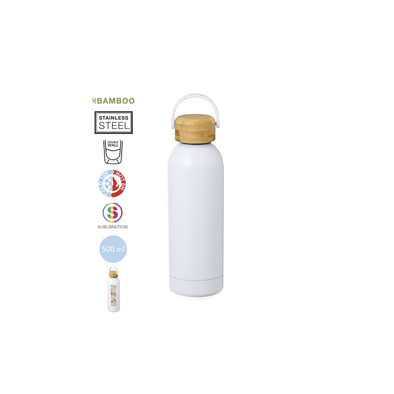 Bidon Thermique Personnalisé pour Sublimation - Jano Matières : bambou Couleurs : blanc personnalisable avec votre logo