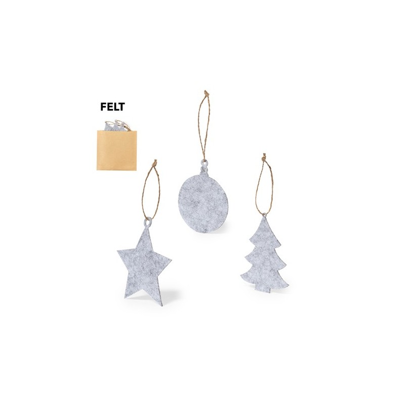 Set Ornement Noël Personnalisé Unique Chandun pas cher Matières : feutrine Couleurs : gris personnalisable avec votre logo