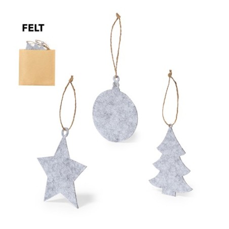 Set Ornement Noël Personnalisé Unique Chandun pas cher Matières : feutrine Couleurs : gris personnalisable avec votre logo