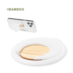 Support Téléphone Multifonction Personnalisé Pashel Matières : bambou Couleurs : blanc 2