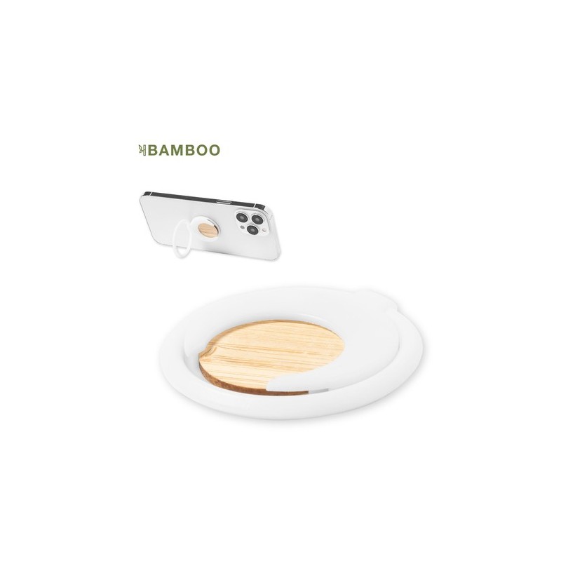 Support Téléphone Multifonction Personnalisé Pashel Matières : bambou Couleurs : blanc personnalisable avec votre logo