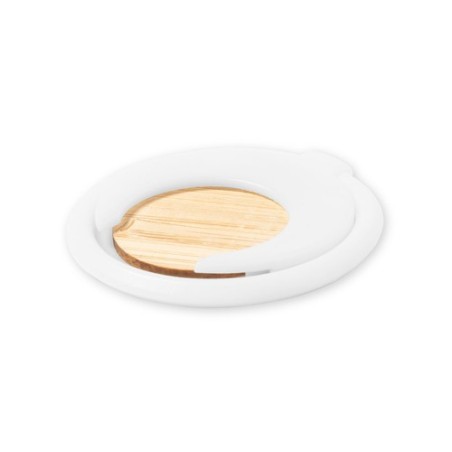 Support Téléphone Multifonction Personnalisé Pashel Matières : bambou Couleurs : blanc cadeau entreprise pas cher