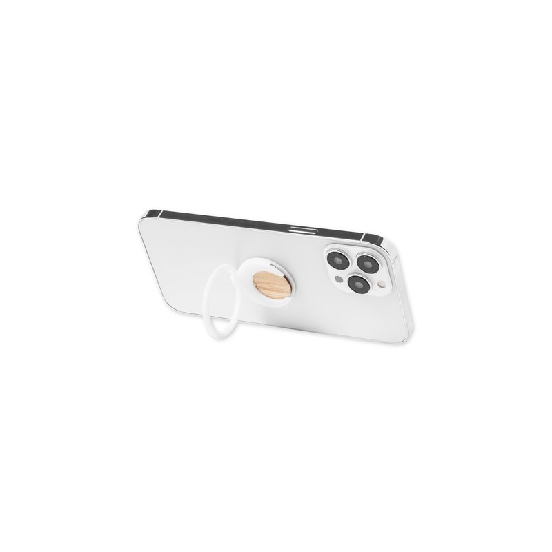 Support Téléphone Multifonction Personnalisé Pashel Matières : bambou Couleurs : blanc objet promotionnel éco-responsable