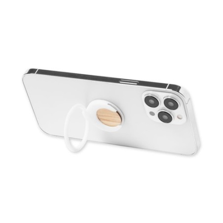 Support Téléphone Multifonction Personnalisé Pashel Matières : bambou Couleurs : blanc objet promotionnel éco-responsable