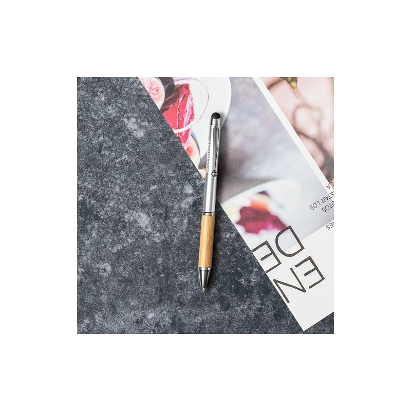 Stylo Éco-responsable Personnalisé Fonctionnel Bille Layrox Matières : bambou Couleurs : argenté marquage laser ultra précis