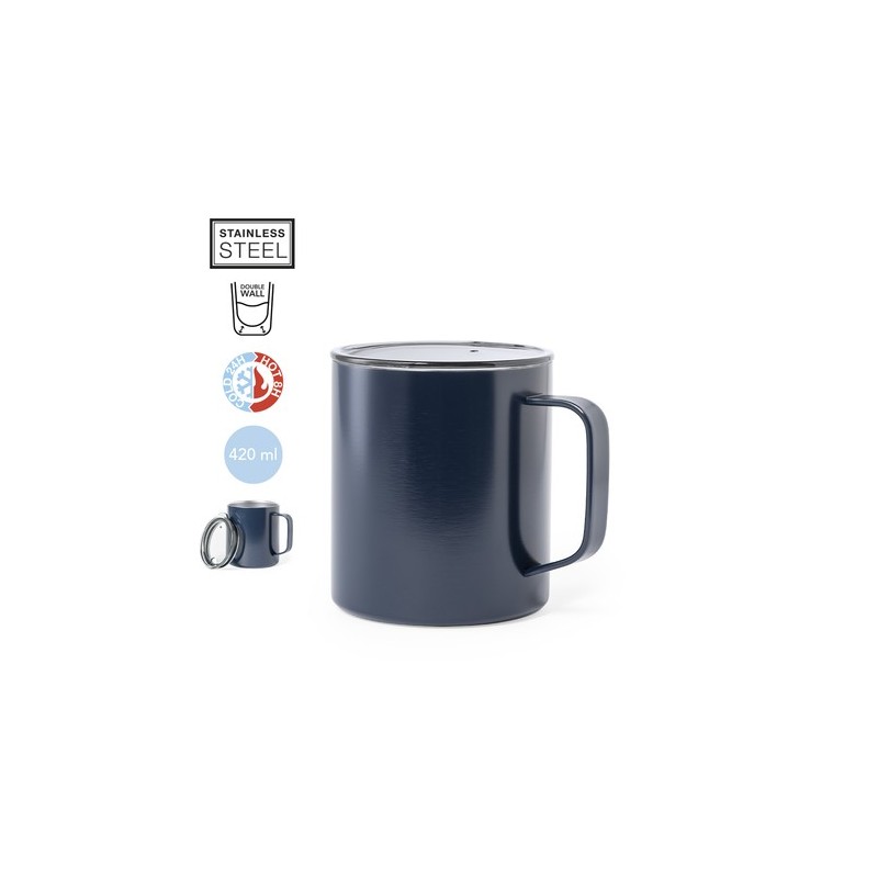 Mug isotherme personnalisé thermique Hanna Matières : acier inoxydable Couleurs : bleu marine marquage laser ultra précis