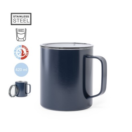Mug isotherme personnalisé thermique Hanna Matières : acier inoxydable Couleurs : bleu marine marquage laser ultra précis