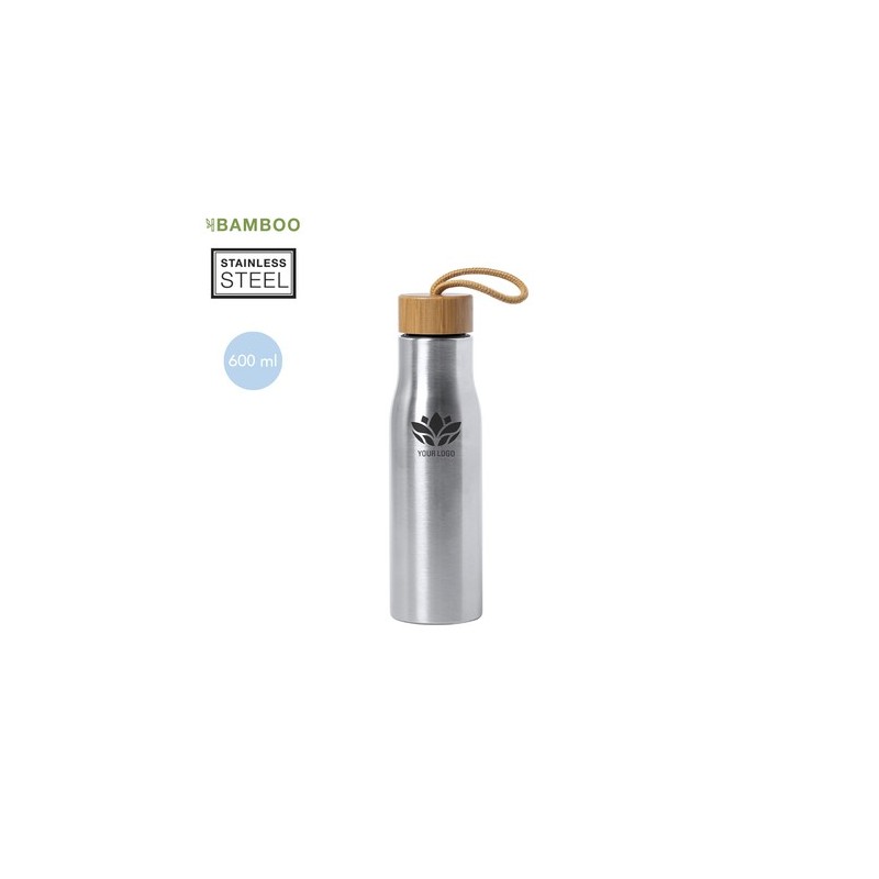 Gourde Éco-responsable et Personnalisable Dropun Matières : bambou Couleurs : argenté personnalisable avec votre logo
