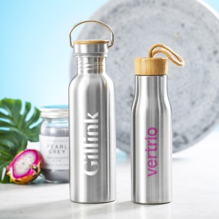 Gourde Éco-responsable et Personnalisable Dropun Matières : bambou Couleurs : argenté cadeau entreprise pas cher