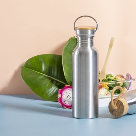 Gourde Éco-responsable et Personnalisable Dropun Matières : bambou Couleurs : argenté impression haute définition