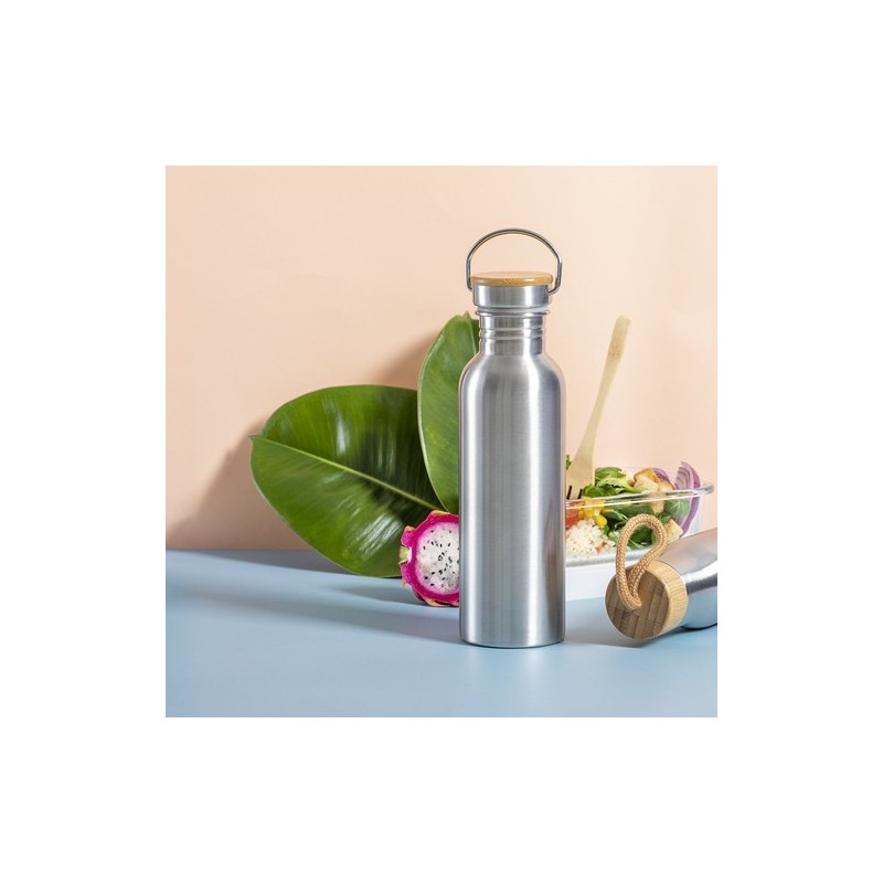 Gourde Éco-responsable et Personnalisable Dropun Matières : bambou Couleurs : argenté objet promotionnel éco-responsable