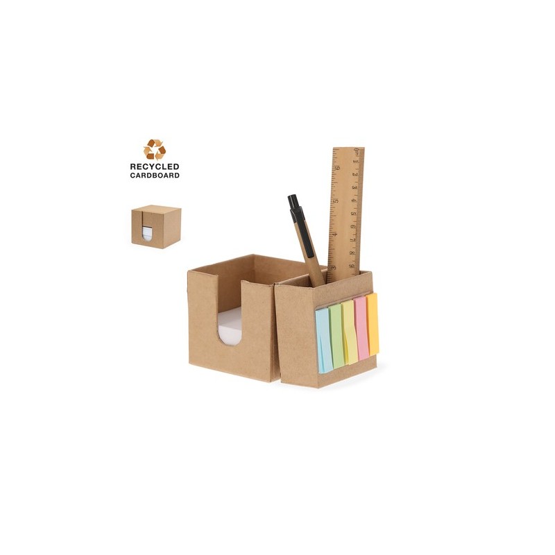 Porte-Crayons Éco-responsable et Porte-Notes Arolax Matières : carton recyclé Couleurs : naturel personnalisable avec votre logo