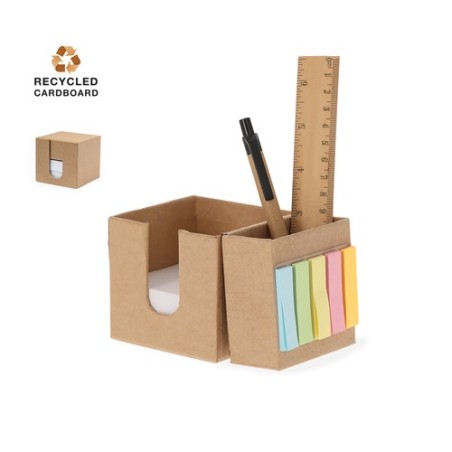 Porte-Crayons Éco-responsable et Porte-Notes Arolax Matières : carton recyclé Couleurs : naturel personnalisable avec votre logo