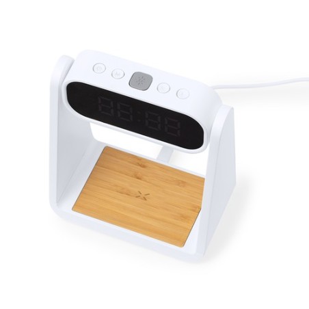 Horloge Multifonction Personnalisée Éco-responsable avec Chargeur et Lampe Darret Matières : bambou Couleurs : blanc cadeau coll