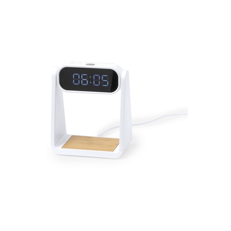 Horloge Multifonction Personnalisée Éco-responsable avec Chargeur et Lampe Darret Matières : bambou Couleurs : blanc personnalis