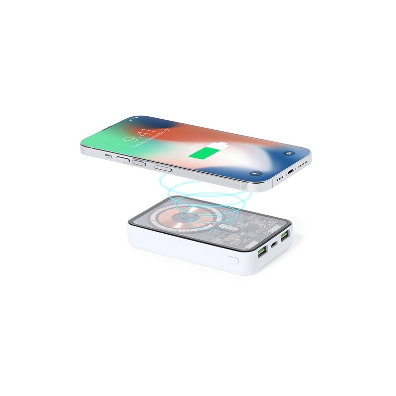 Power Bank Éco-responsable Personnalisé Bramson - Accessoire High Tech à Port USB Couleurs : blanc cadeau entreprise pas cher