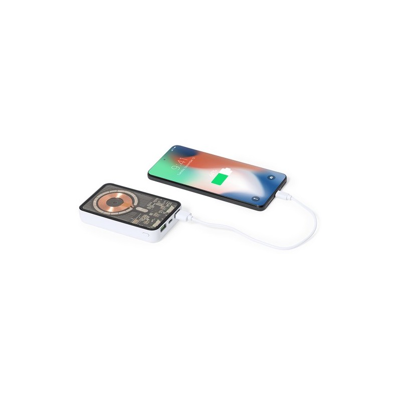 Power Bank Éco-responsable Personnalisé Bramson - Accessoire High Tech à Port USB Couleurs : blanc goodies publicitaire événemen
