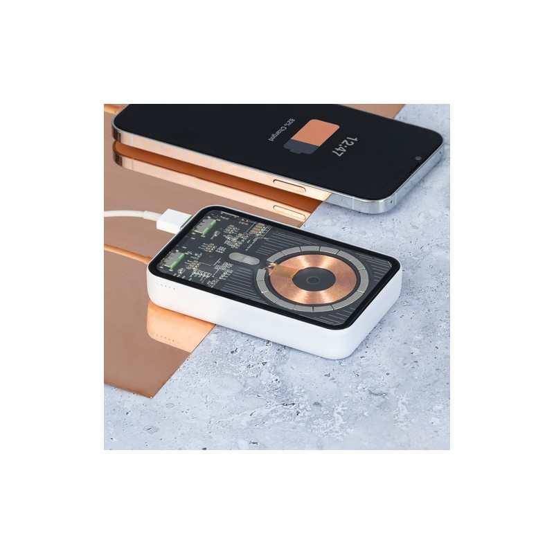 Power Bank Éco-responsable Personnalisé Bramson - Accessoire High Tech à Port USB Couleurs : blanc impression haute définition