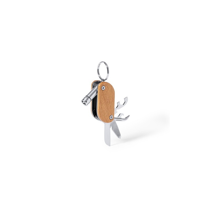 Porte-Clés Multi Outils Pratique et Personnalisé Polty Matières : bois marquage laser ultra précis