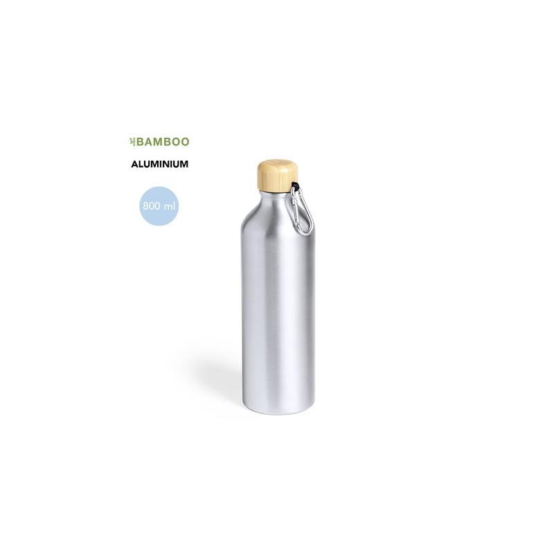Gourde Éco-responsable Personnalisée 800 ml Hetien Matières : bambou Couleurs : argenté personnalisable avec votre logo
