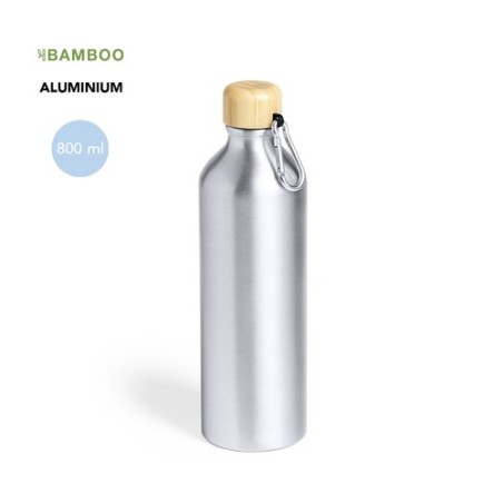 Gourde Éco-responsable Personnalisée 800 ml Hetien Matières : bambou Couleurs : argenté personnalisable avec votre logo