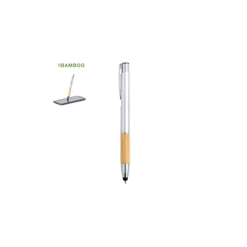 Stylo Personnalisé Publicitaire à Bille - Grunt Matières : bambou Couleurs : argenté personnalisable avec votre logo