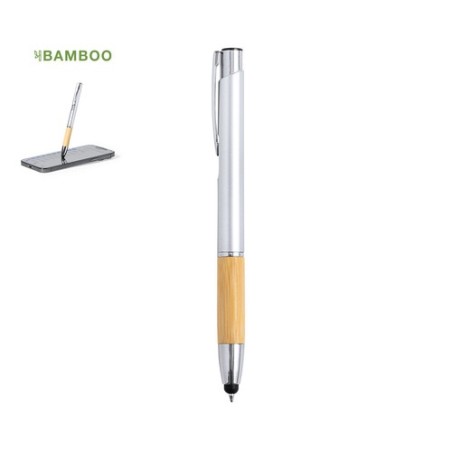 Stylo Personnalisé Publicitaire à Bille - Grunt Matières : bambou Couleurs : argenté personnalisable avec votre logo