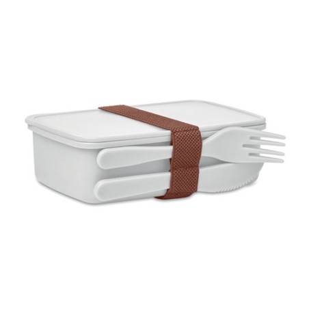 Boîte à lunch personnalisée avec couverts - SUNDAY Matières : polypropylène (PP) Couleurs : blanc