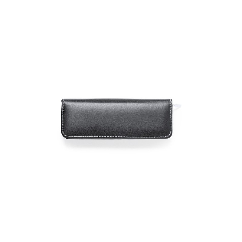 Set de stylos et rollers personnalisés en similicuir Niveum pas cher Matières : métal Couleurs : noir