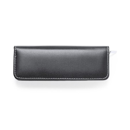 Set de stylos et rollers personnalisés en similicuir Niveum pas cher Matières : métal Couleurs : noir
