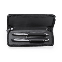 Set de stylos et rollers personnalisés en similicuir Niveum pas cher Matières : métal Couleurs : noir livraison express 24h 48h