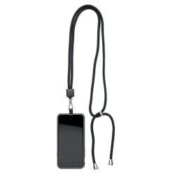 Lanyard porte-téléphone  en RPET - NONETTE Matières : PET recyclé Couleurs : noir goodies publicitaire événementiel