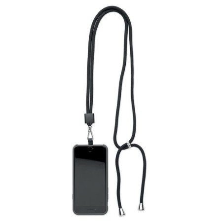 Lanyard porte-téléphone  en RPET - NONETTE Matières : PET recyclé Couleurs : noir goodies publicitaire événementiel