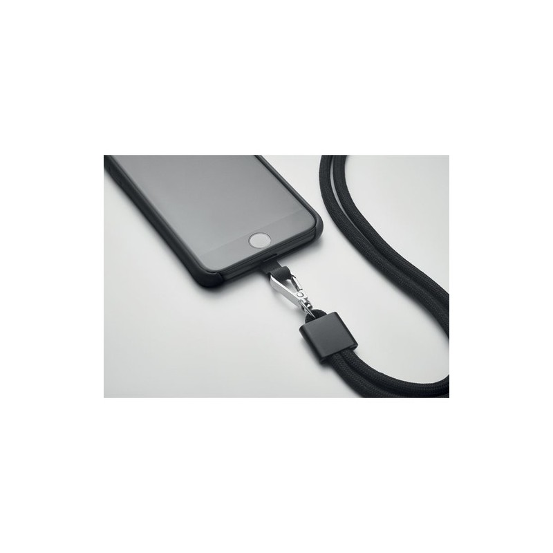 Lanyard porte-téléphone  en RPET - NONETTE Matières : PET recyclé Couleurs : noir impression haute définition